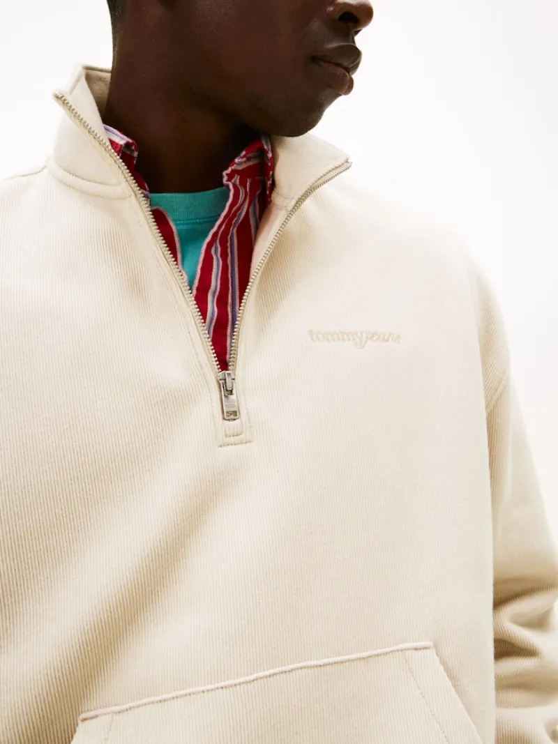 Tommy Jeans Pullover & Sweatshirts*TJM 90S SCRIPT RIB FLEECE QZ gulf sand