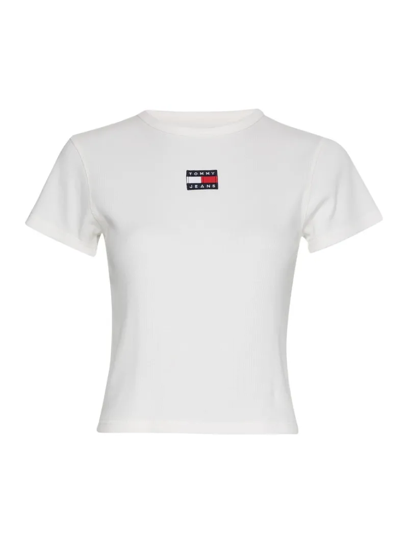 Tommy Jeans Shirts*TJW BABY CROP RIB CENTER BADGE ecru