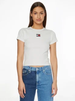Tommy Jeans Shirts*TJW BABY CROP RIB CENTER BADGE ecru