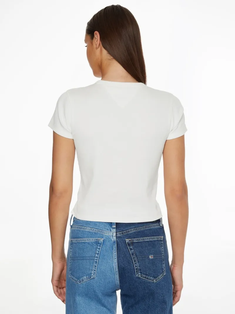 Tommy Jeans Shirts*TJW BABY CROP RIB CENTER BADGE ecru