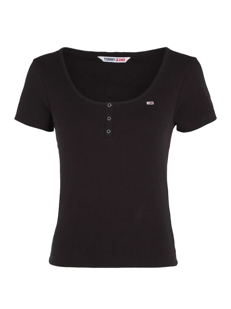 Tommy Jeans Shirts*TJW BBY BUTTON RIB C-NECK Black