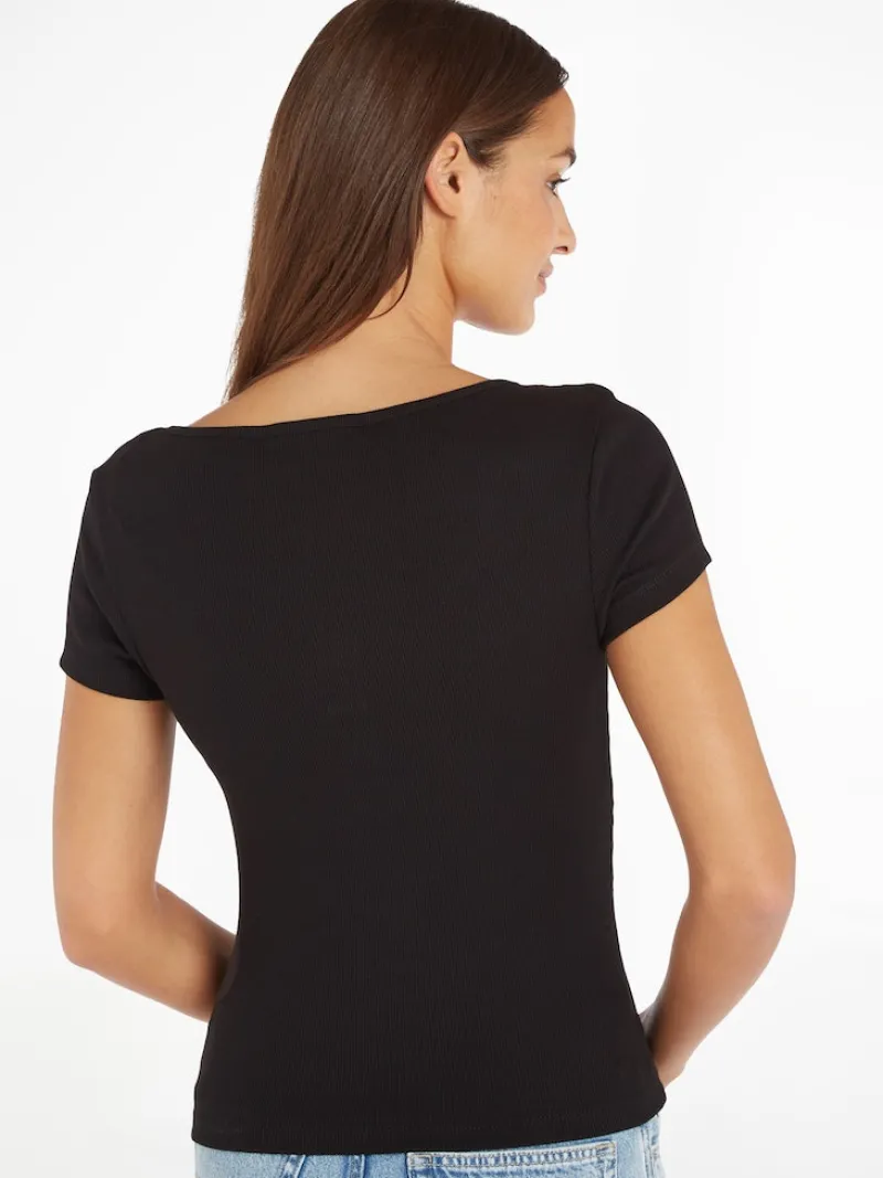 Tommy Jeans Shirts*TJW BBY BUTTON RIB C-NECK Black