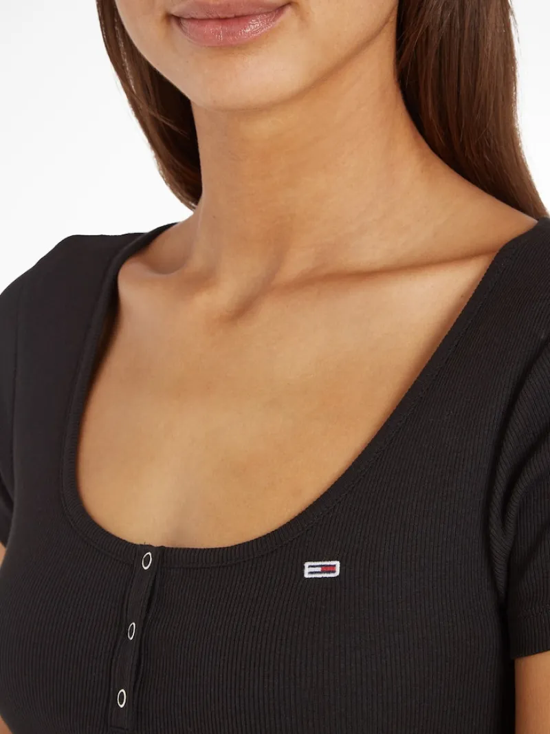 Tommy Jeans Shirts*TJW BBY BUTTON RIB C-NECK Black