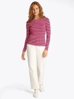 Tommy Jeans Shirts*TJW BOAT NECK TOP LS brilliant berry - stripe