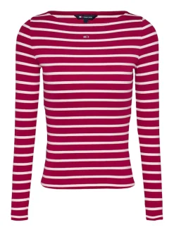 Tommy Jeans Shirts*TJW BOAT NECK TOP LS brilliant berry - stripe