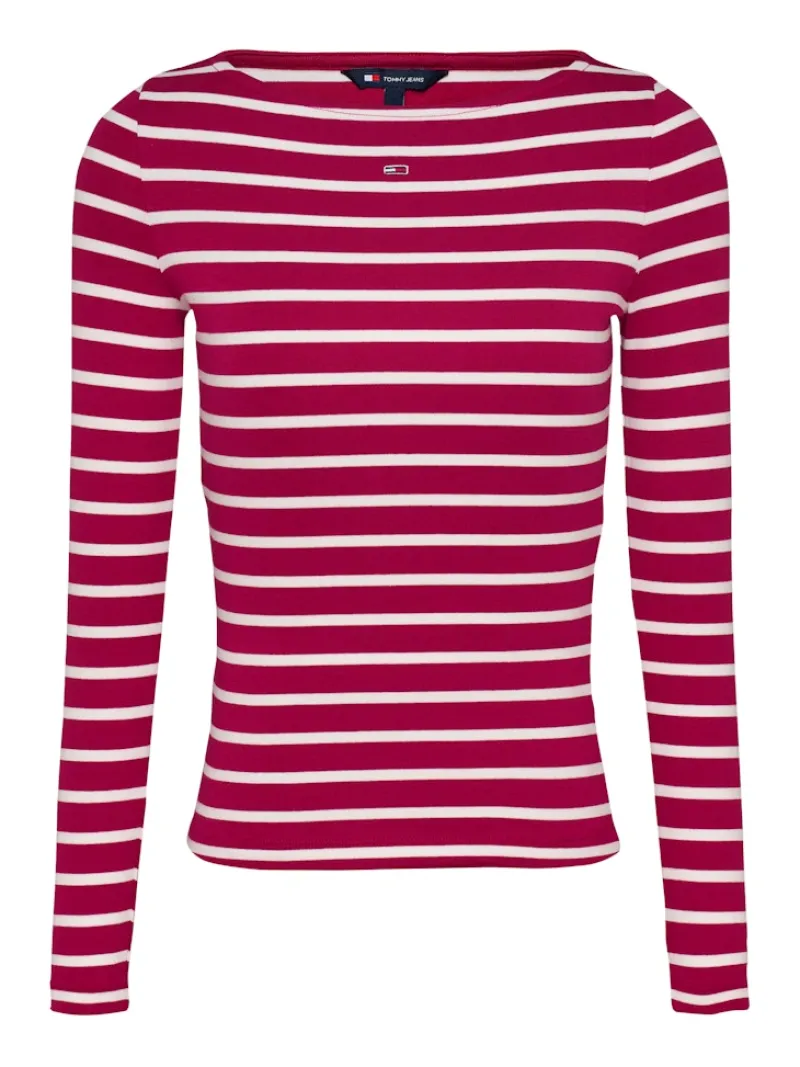Tommy Jeans Shirts*TJW BOAT NECK TOP LS brilliant berry - stripe