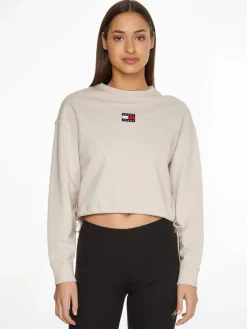 Tommy Jeans Pullover & Sweatshirts*TJW BXY CROP BADGE DRAWSTR CREW stony beige