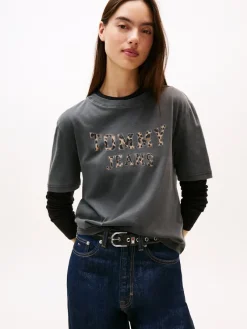 Tommy Jeans Shirts*TJW BXY LEOPARD VARSITY TEE Black