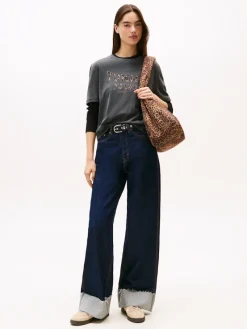 Tommy Jeans Shirts*TJW BXY LEOPARD VARSITY TEE Black