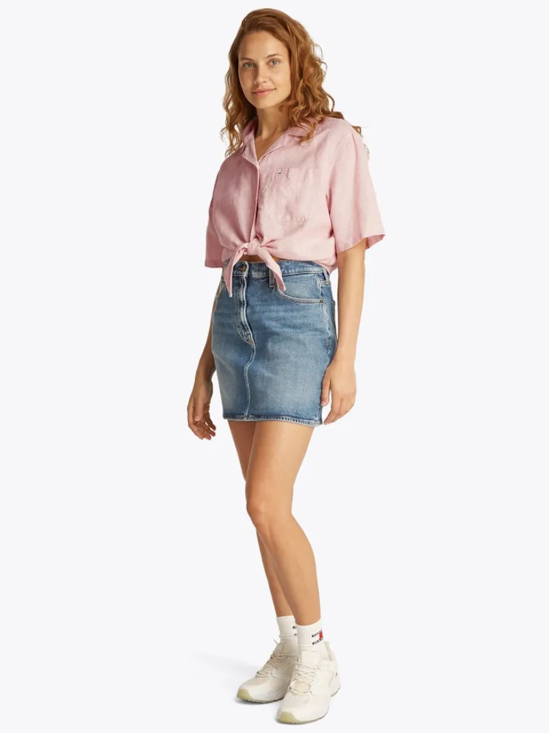 Tommy Jeans Blusen*TJW CRP LINEN SS SHIRT precious pink-stripe