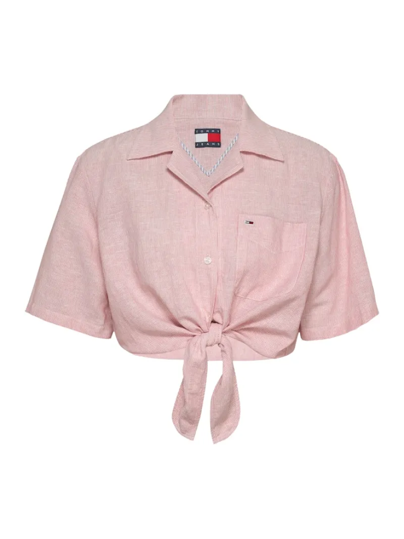 Tommy Jeans Blusen*TJW CRP LINEN SS SHIRT precious pink-stripe