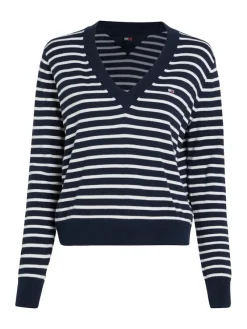 Tommy Jeans Pullover & Sweatshirts*TJW ESSENTIAL VNECK SWEATER EXT navy - white stripe