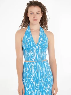 Tommy Jeans Shirts*TJW PSYCHEDELIC HALTER TOP blue psychedelic print