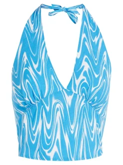 Tommy Jeans Shirts*TJW PSYCHEDELIC HALTER TOP blue psychedelic print