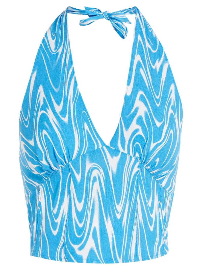 Tommy Jeans Shirts*TJW PSYCHEDELIC HALTER TOP blue psychedelic print