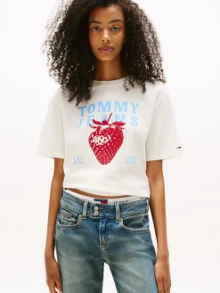 Tommy Jeans Shirts*TJW RLX TJ STRAWBERRY TEE ecru