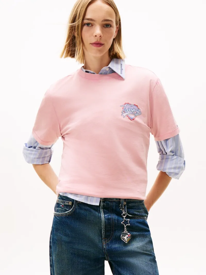 Tommy Jeans Shirts*TJW RLX WASH TJ HEART TEE EXT mystic pink