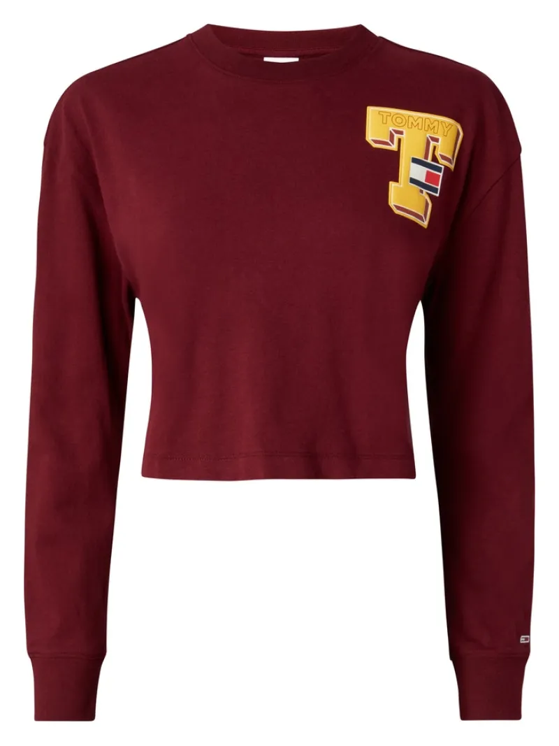 Tommy Jeans Shirts*TJW RLXD CROP COLLEGIATE T LS deep rouge