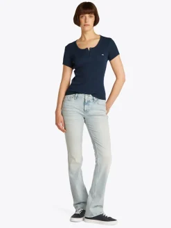 Tommy Jeans Shirts*TJW SLIM BUTTON RIB C-NECK SS dark night navy