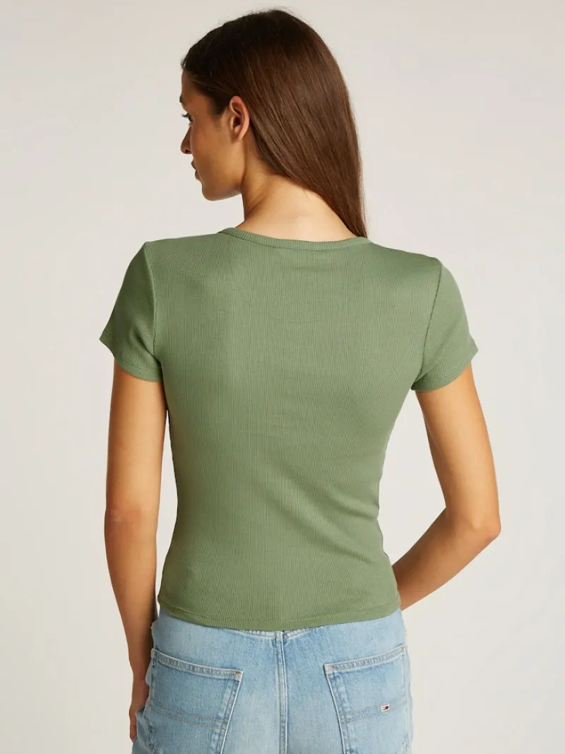 Tommy Jeans Shirts*TJW SLIM BUTTON RIB C-NECK SS aruba green