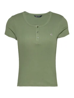 Tommy Jeans Shirts*TJW SLIM BUTTON RIB C-NECK SS aruba green