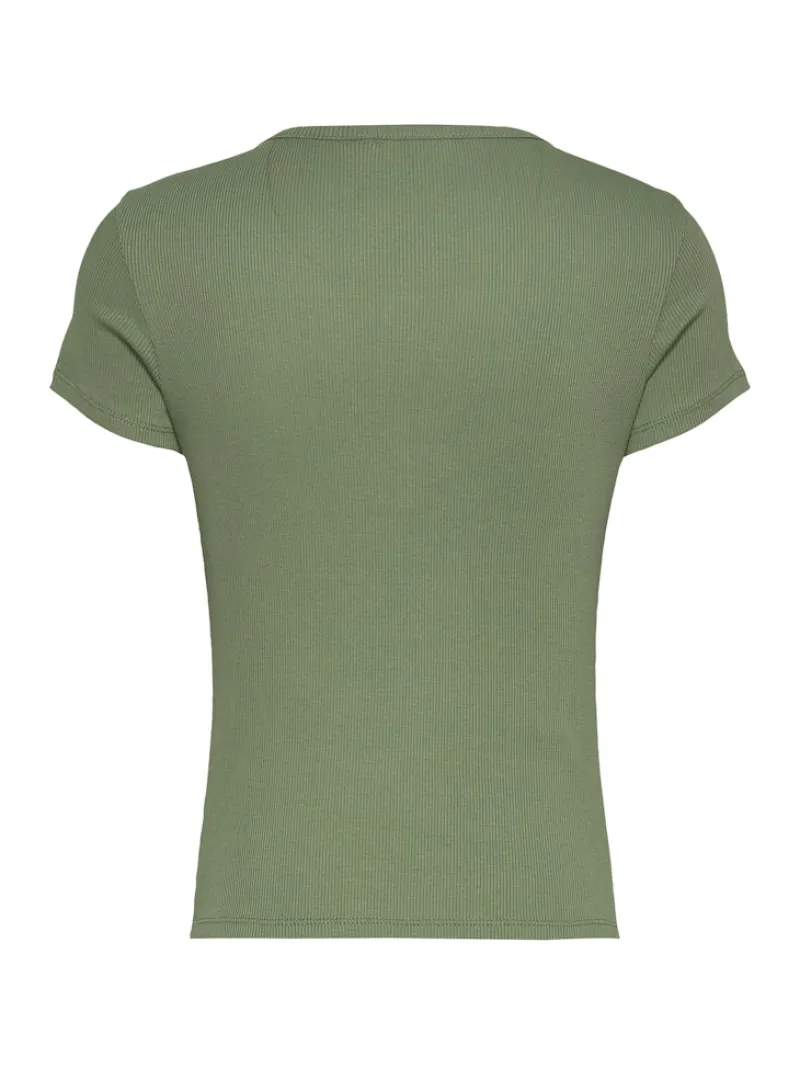 Tommy Jeans Shirts*TJW SLIM BUTTON RIB C-NECK SS aruba green