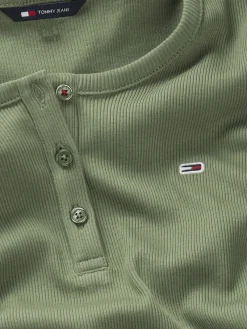 Tommy Jeans Shirts*TJW SLIM BUTTON RIB C-NECK SS aruba green
