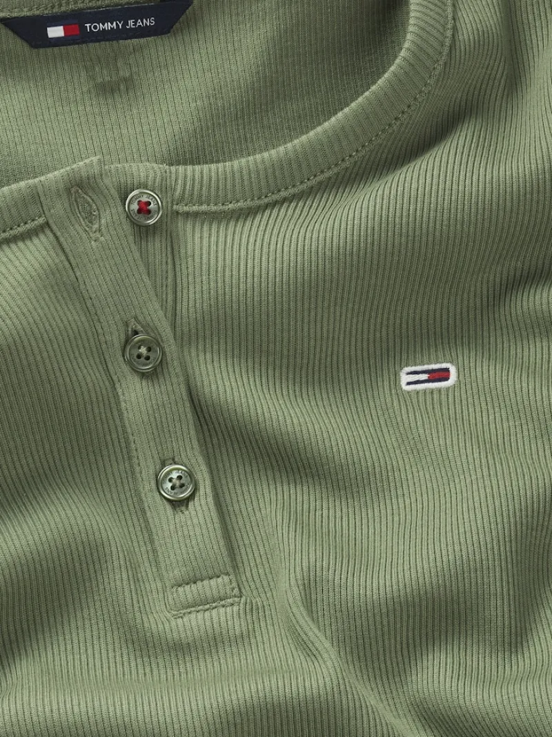 Tommy Jeans Shirts*TJW SLIM BUTTON RIB C-NECK SS aruba green