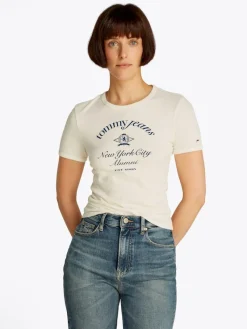 Tommy Jeans Shirts*TJW SLIM CREST NYC RINGER TEE ancient white