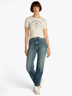 Tommy Jeans Shirts*TJW SLIM CREST NYC RINGER TEE ancient white