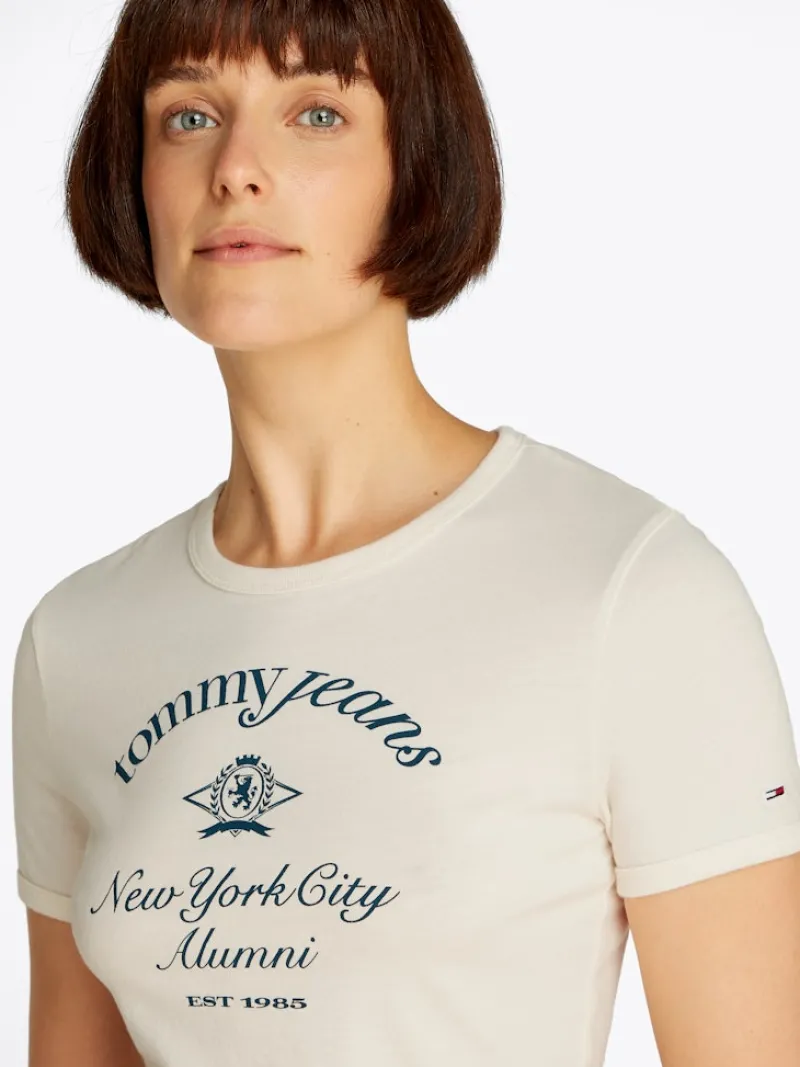 Tommy Jeans Shirts*TJW SLIM CREST NYC RINGER TEE ancient white