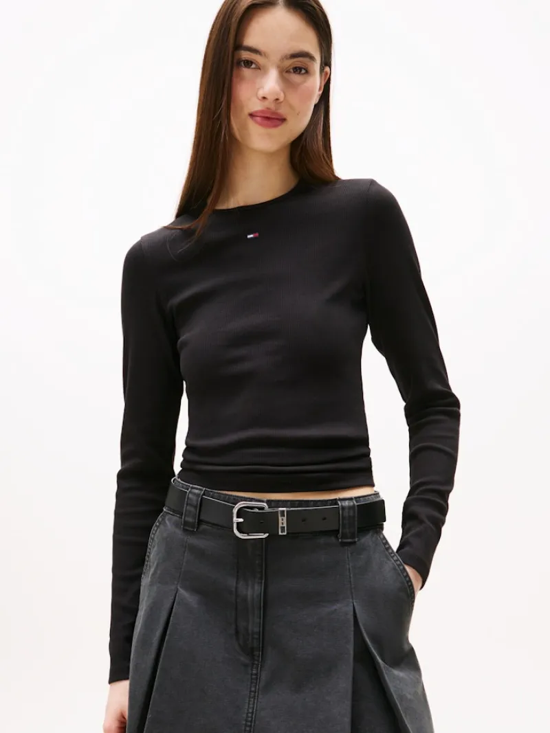 Tommy Jeans Shirts*TJW SLIM ESSENTIAL RIB LS Black