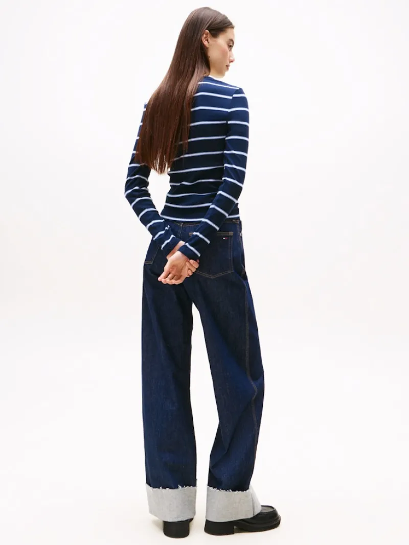 Tommy Jeans Shirts*TJW SLIM ESSENTIAL RIB LS dark night navy - stripe