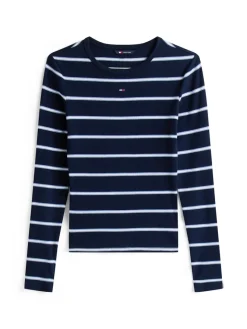 Tommy Jeans Shirts*TJW SLIM ESSENTIAL RIB LS dark night navy - stripe