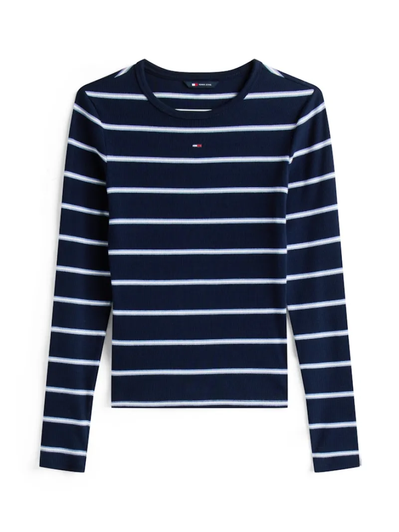 Tommy Jeans Shirts*TJW SLIM ESSENTIAL RIB LS dark night navy - stripe