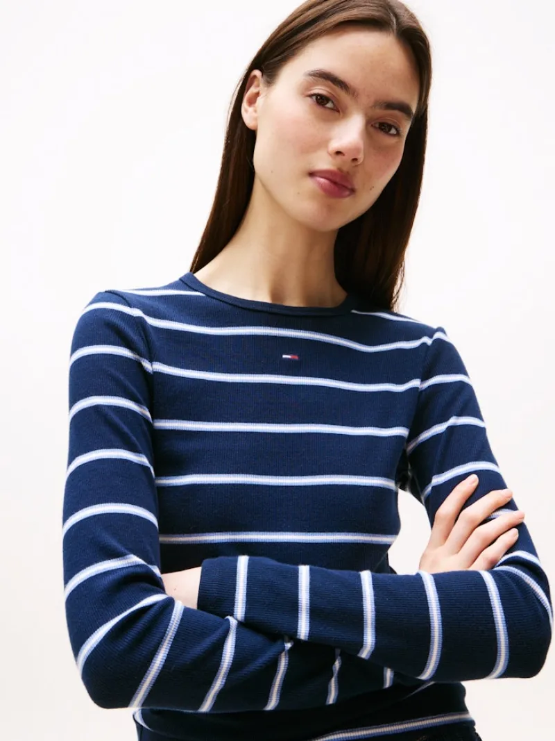 Tommy Jeans Shirts*TJW SLIM ESSENTIAL RIB LS dark night navy - stripe