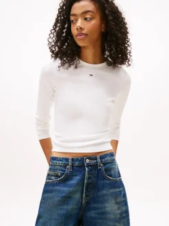 Tommy Jeans Shirts*TJW SLIM ESSENTIAL RIB LS ecru