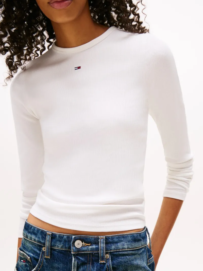 Tommy Jeans Shirts*TJW SLIM ESSENTIAL RIB LS ecru