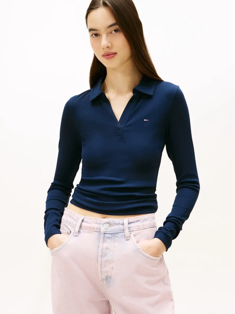 Tommy Jeans Shirts*TJW SLIM ESSENTIAL RIB LS POLO dark night navy