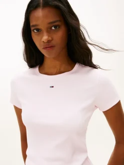 Tommy Jeans Shirts*TJW SLIM ESSENTIAL RIB SS EXT light pink