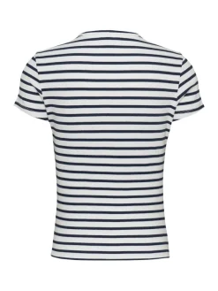 Tommy Jeans Shirts*TJW SLIM ESSENTIAL RIB SS EXT ecru - navy stripe