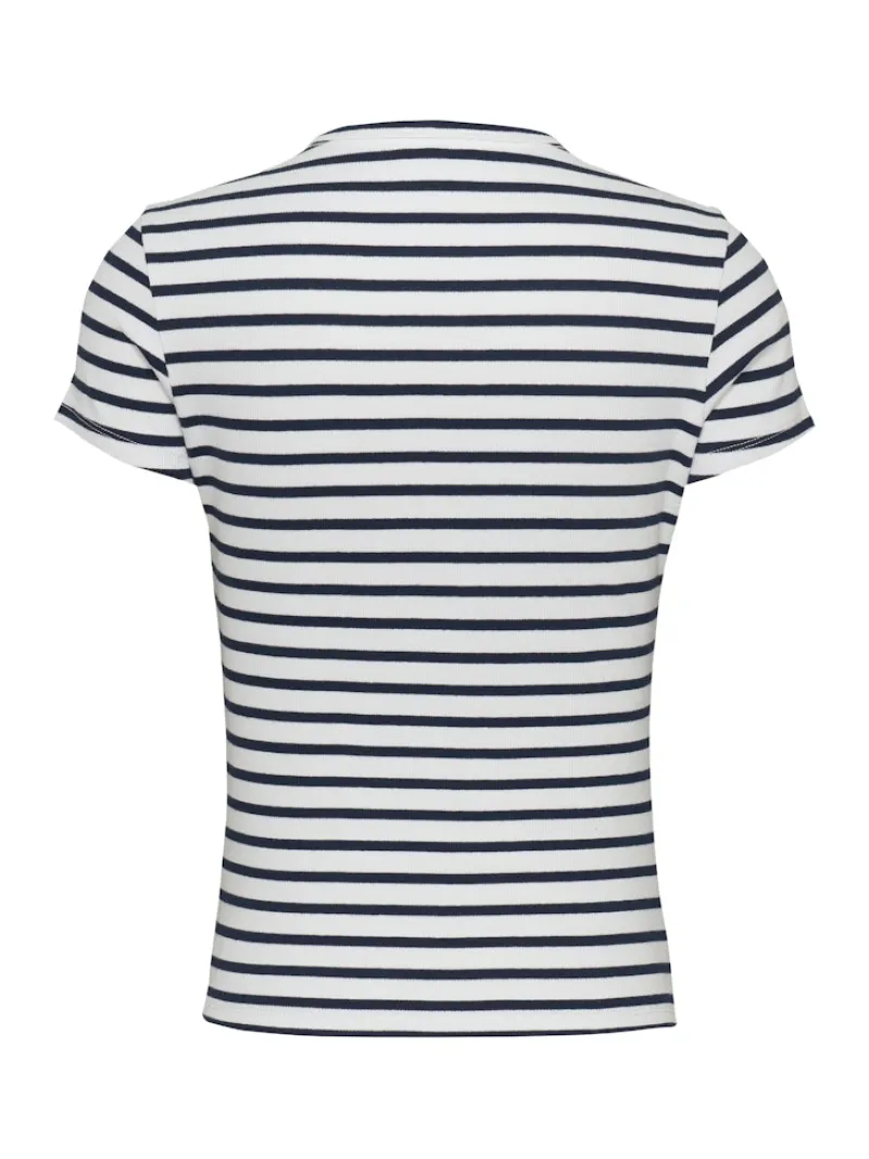 Tommy Jeans Shirts*TJW SLIM ESSENTIAL RIB SS EXT ecru - navy stripe