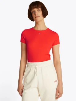 Tommy Jeans Shirts*TJW SLIM ESSENTIAL RIB SS EXT bright vermillion