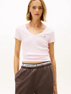 Tommy Jeans Shirts*TJW SLIM ESSENTIAL RIB V SS light pink