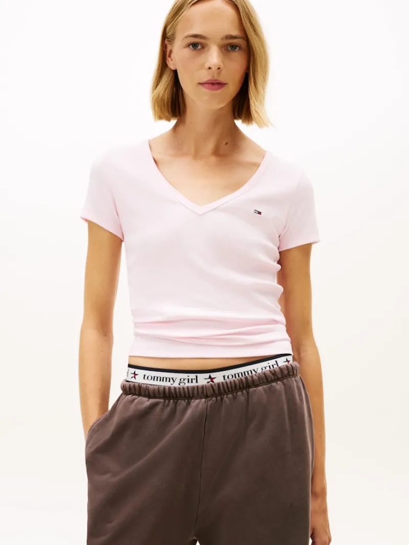 Tommy Jeans Shirts*TJW SLIM ESSENTIAL RIB V SS light pink