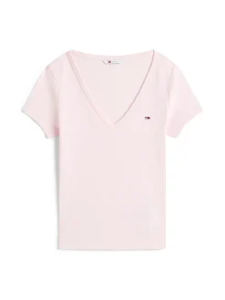 Tommy Jeans Shirts*TJW SLIM ESSENTIAL RIB V SS light pink