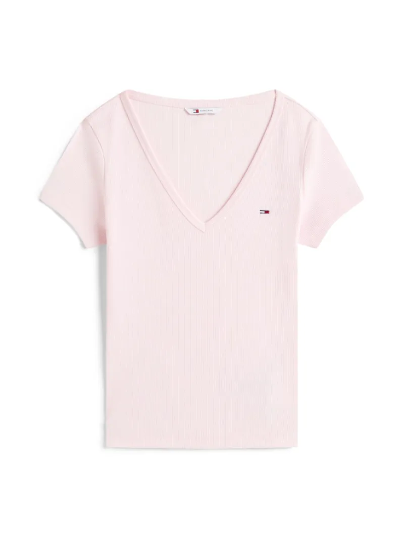Tommy Jeans Shirts*TJW SLIM ESSENTIAL RIB V SS light pink