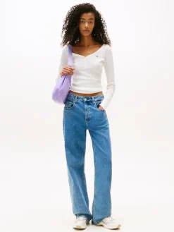 Tommy Jeans Shirts*TJW SLIM HENLEY WAFFLE LS ecru