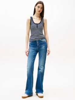 Tommy Jeans Shirts*TJW SLIM HENLEY WAFFLE TANK dark night navy - stripe