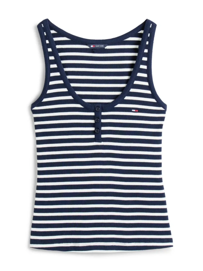 Tommy Jeans Shirts*TJW SLIM HENLEY WAFFLE TANK dark night navy - stripe